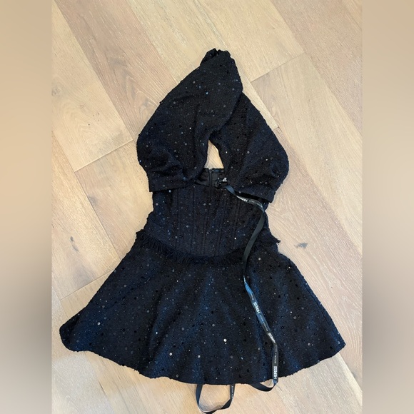 Heiress Beverly Hills boucle halterneck corset ruffle mini dress sequin black - Picture 6 of 13